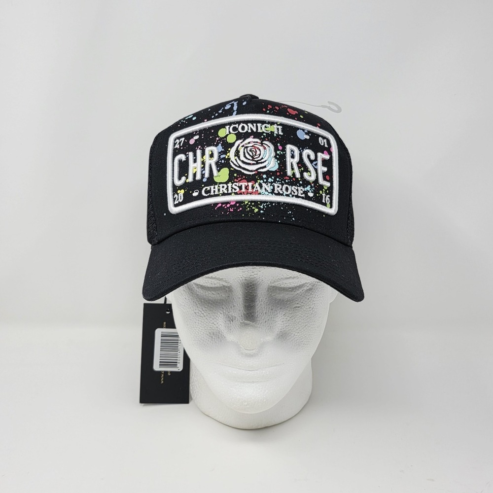Christian Rose Iconic II London Plate Paint Splatter‎ Mesh Back Trucker Hat Cap